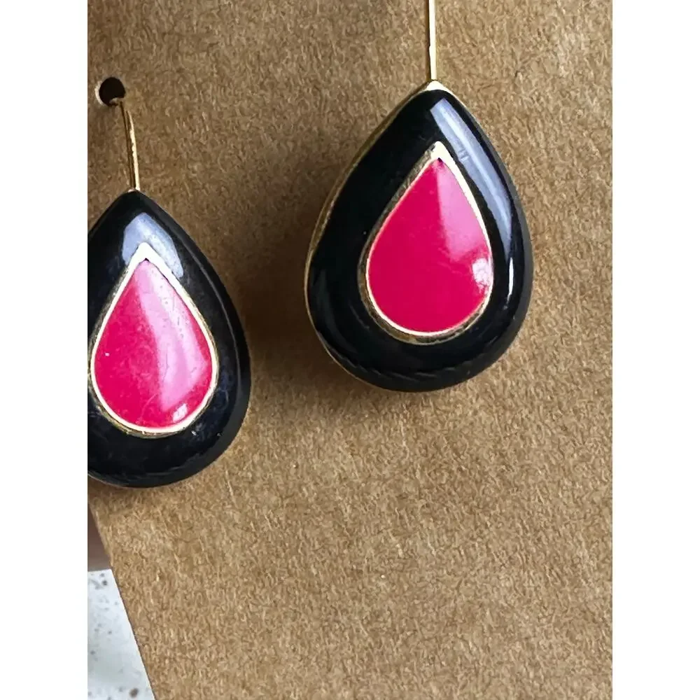 BOGO FREE Color block VTG EARRINGS BLACK RED GOLD